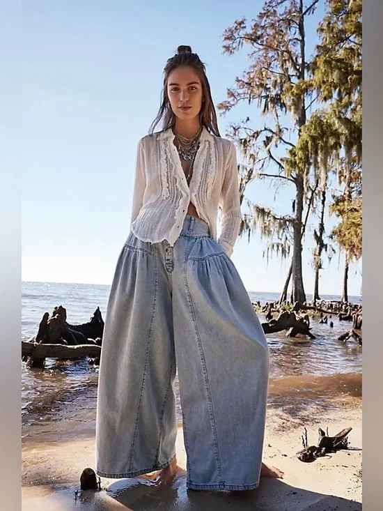 New Free People We The Free Blossom Pull-On Jeans Size L - Picture 6 of 10